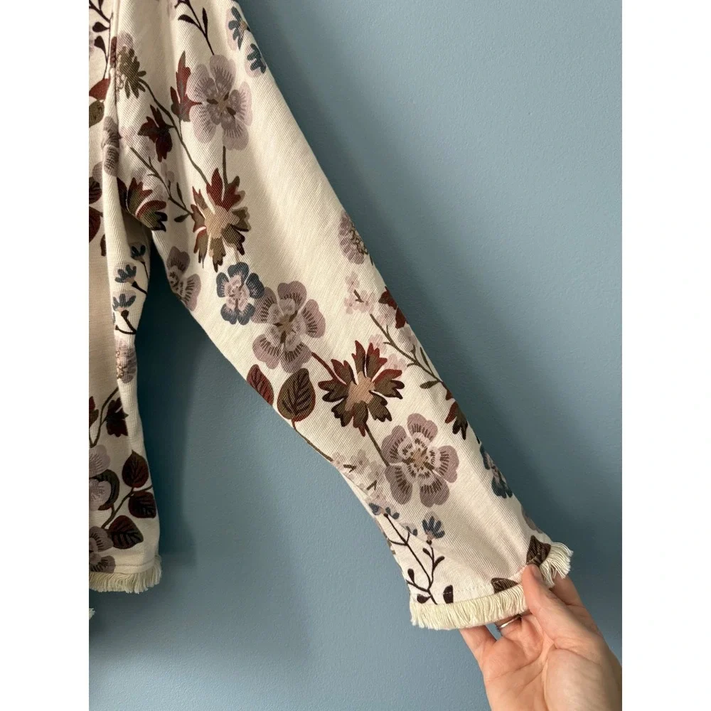 Spartina 449 MSRP $129 Floral Convertible Cardigan with Fringe Size Large Cotton - Picture 10 of 14